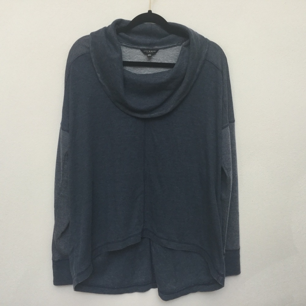 Lucky Brand Blue Cowl Neck High-Low Long Sleeve Tunic Size Large Comfy Fall